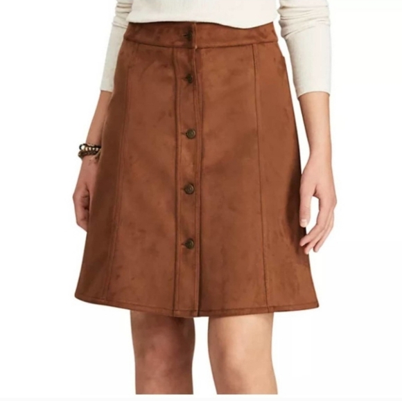 Chaps Dresses & Skirts - CHAPS Brown Suede Front Button A Line Skirt Western Boho Skirt Size 6